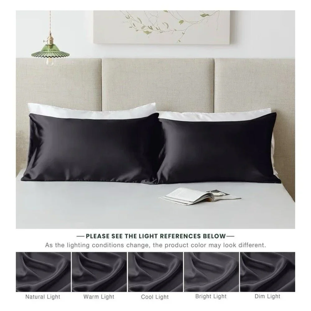 Love’s Cabin Pillowcase Set of 2 Satin Queen 20x30 Black Envelope Closure Hair
